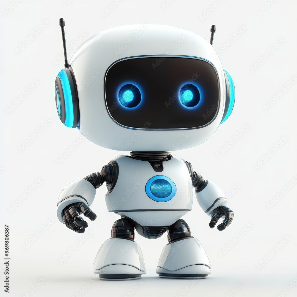 Colored cute and funny 3d robot modern style isolated on white background. Cartoon style character.
Colored cute and funny 3d robot modern style isolated on white background. Cartoon style character.