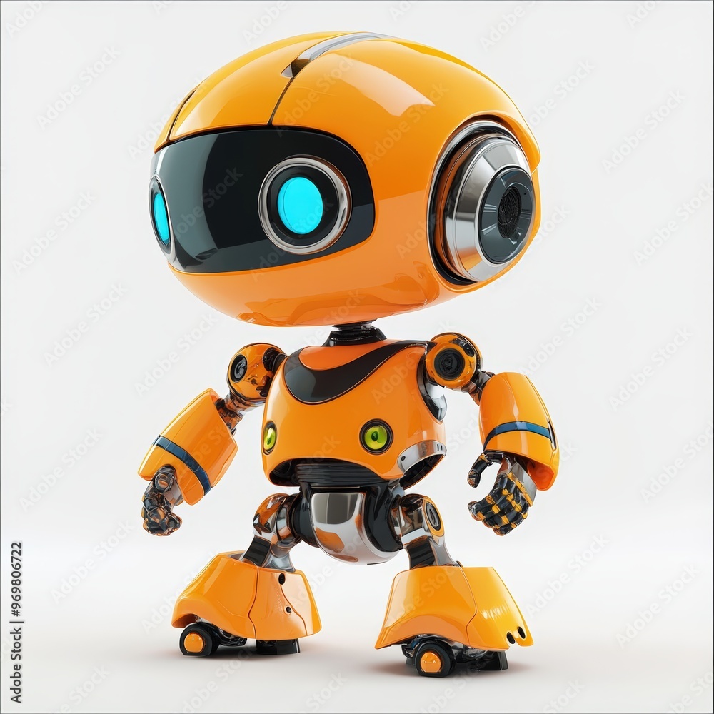 Colored cute and funny 3d robot modern style isolated on white background. Cartoon style character.
Colored cute and funny 3d robot modern style isolated on white background. Cartoon style character.