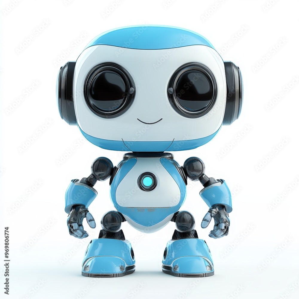 Colored cute and funny 3d robot modern style isolated on white background. Cartoon style character.
Colored cute and funny 3d robot modern style isolated on white background. Cartoon style character.