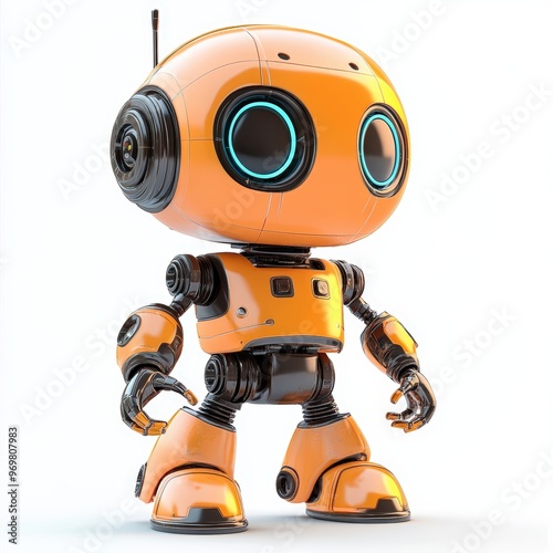 Colored cute and funny 3d robot modern style isolated on white background. Cartoon style character. 