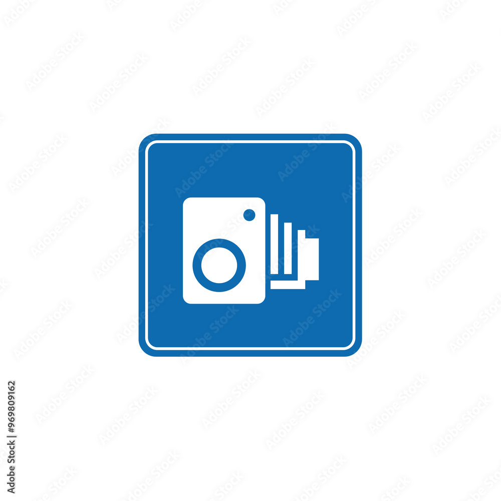 road sign icon, minimalist camera monitored area symbol in blue checkered board. suitable for poster and web icon use road sign icon, minimalist camera monitored area symbol in blue checkered board. suitable for poster and web icon use