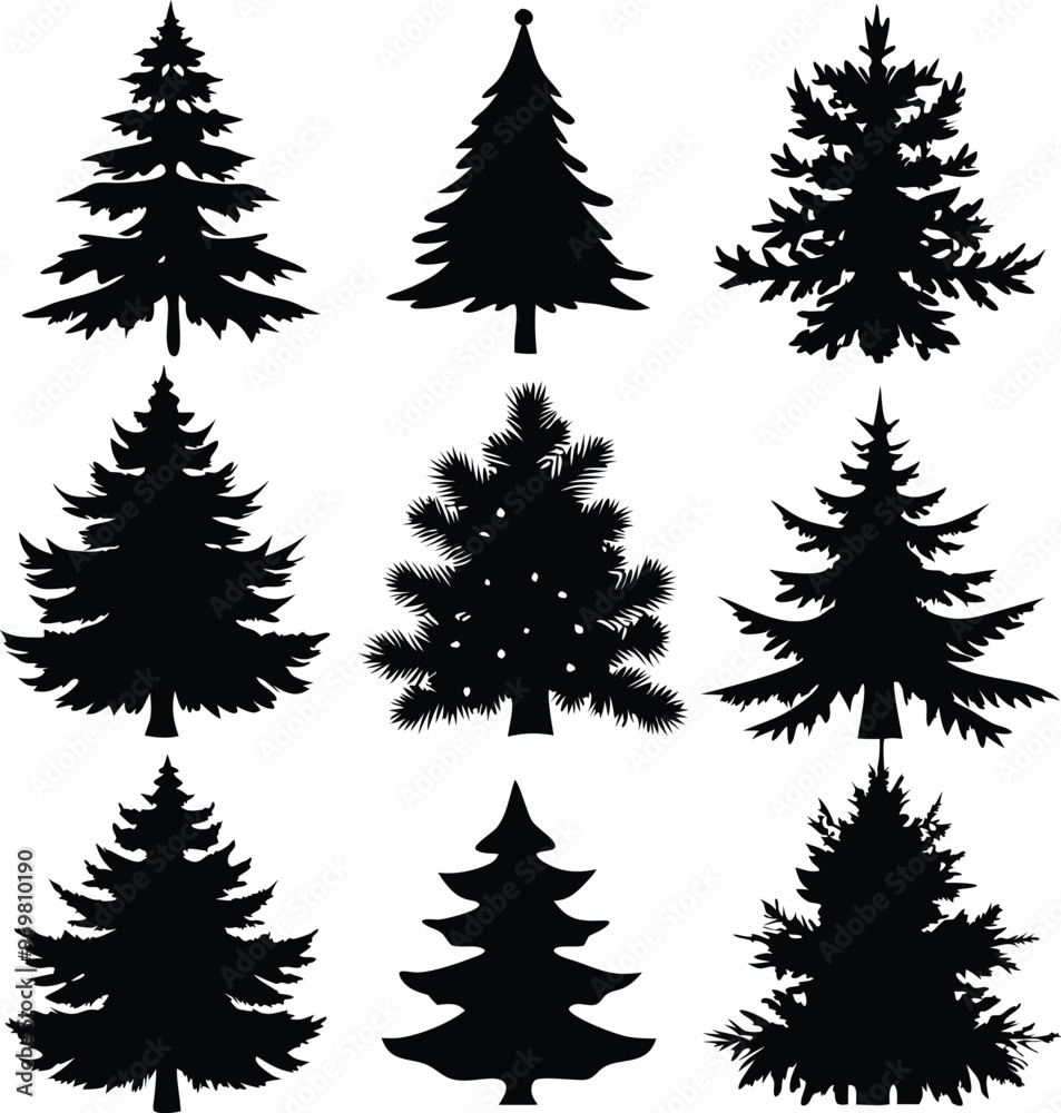 Obraz premium Set Of Christmas Trees Icons Vector Illustration Silhouette Eps File For Design