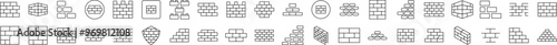 Brick Wall, Construction Set of Thin Icons. Editable Stroke. Suitable for Web Sites, Books, Cards, Apps
