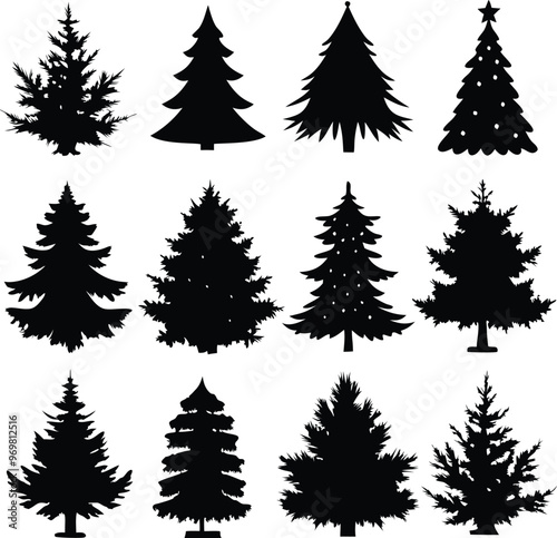 Set Of Christmas Trees Icons Vector Illustration Silhouette Eps File For Design