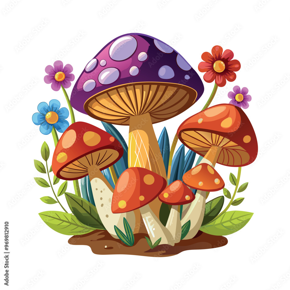 a colorful drawing of a mushroom with flowers Clipart isolated vector illustration a colorful drawing of a mushroom with flowers Clipart isolated vector illustration