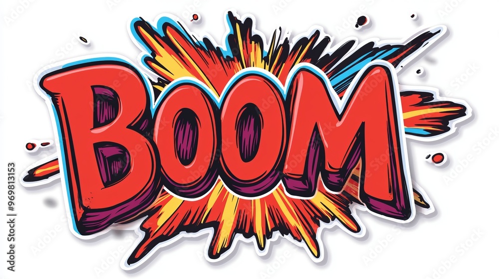 Obraz premium Boom Sign Comic Burst Explosion. Pop Art Speech Bubble, Colorful Superhero Expression, Generative AI