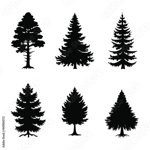 Set Of Christmas Trees Icons Vector Illustration Silhouette Eps File For Design