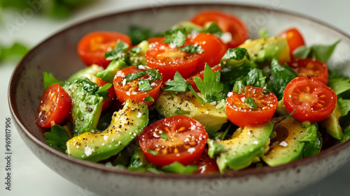 Fresh avocado and tomato salad in a bowl