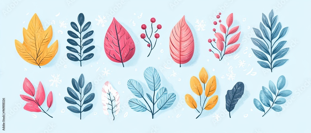 Winter to Autumn flat design top view early frost theme cartoon drawing colored pastel Winter to Autumn flat design top view early frost theme cartoon drawing colored pastel