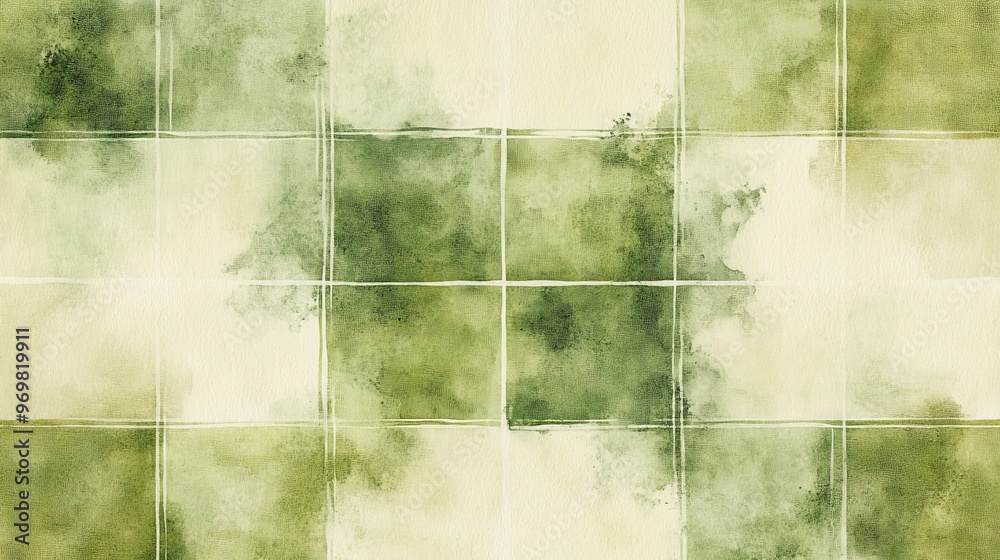 Obraz premium Textured pattern in shades of green on a light background with squares