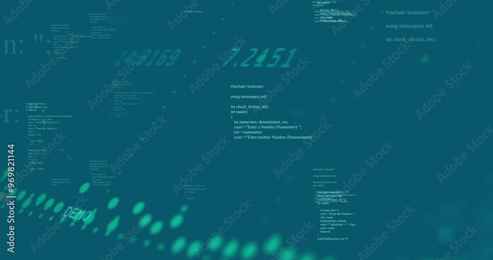 Computer code and binary data processing animation over teal background Computer code and binary data processing animation over teal background