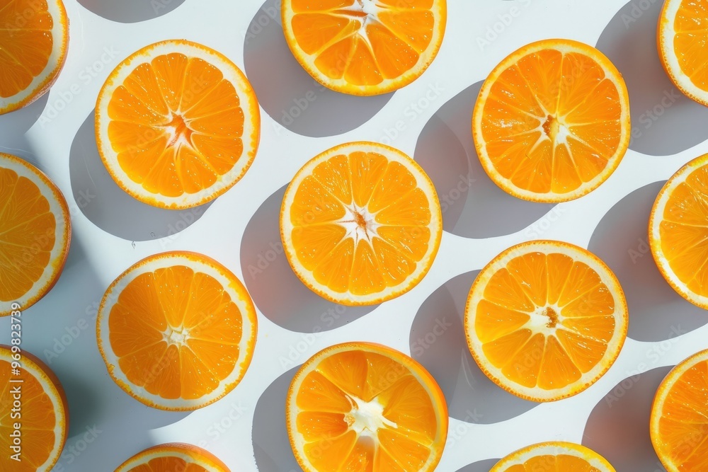 Fresh Sliced Oranges on Vibrant Yellow Background - Citrus Fruit Pattern for Healthy Living and Summer Vibes. Beautiful simple AI generated image Fresh Sliced Oranges on Vibrant Yellow Background - Citrus Fruit Pattern for Healthy Living and Summer Vibes. Beautiful simple AI generated image