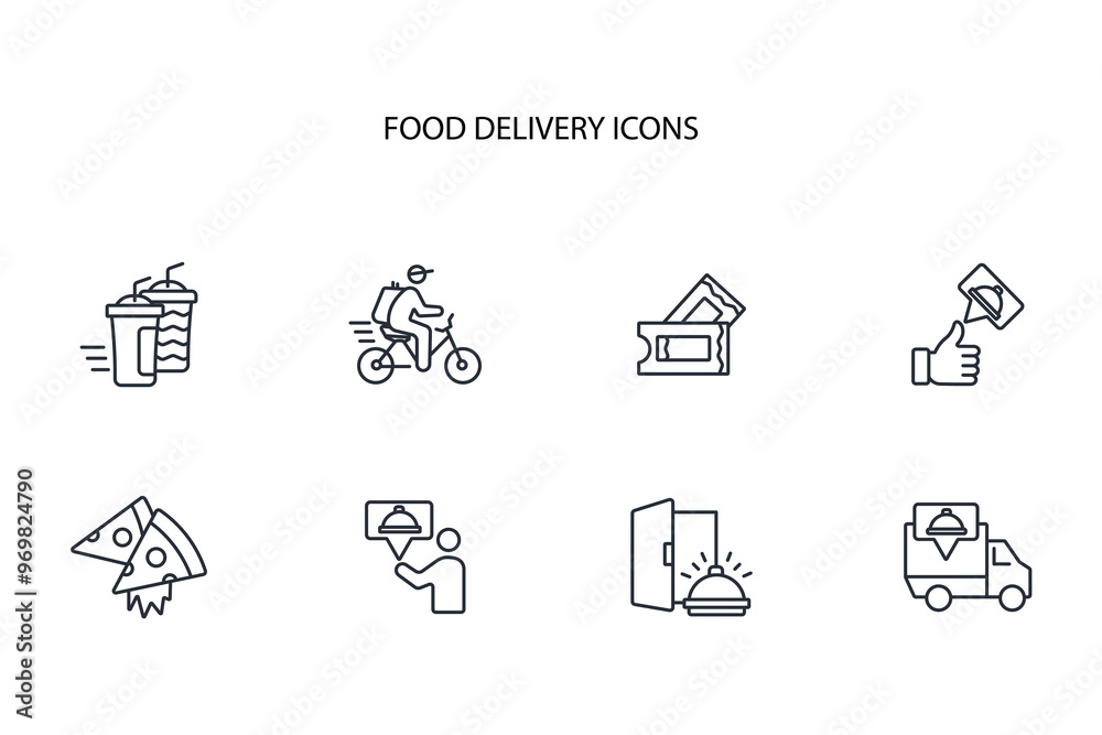 Food delivery icon set.vector.Editable stroke.linear style sign for use web design,logo.Symbol illustration. Food delivery icon set.vector.Editable stroke.linear style sign for use web design,logo.Symbol illustration.