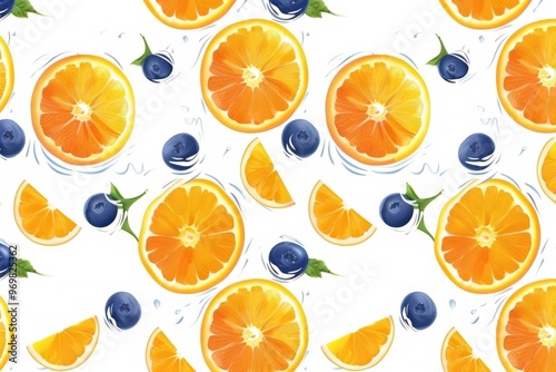  A stack of halved oranges resting atop a green-and-yellow background surrounded by foliage. Beautiful simple AI generated image