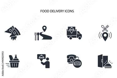 Food delivery icon set.vector.Editable stroke.linear style sign for use web design,logo.Symbol illustration.