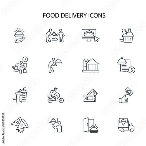 Food delivery icon set.vector.Editable stroke.linear style sign for use web design,logo.Symbol illustration.