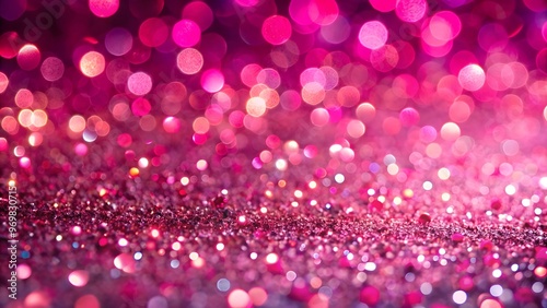 Defocused shimmering pink glitter texture background with vibrant color and bokeh. Bokeh Lights Pink Champagne Graphic Backdrop Celebration Happy New Years Party Glitzy Glitter Background 