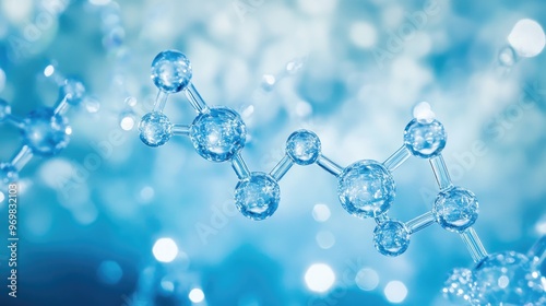 Abstract molecular structure with blue background.