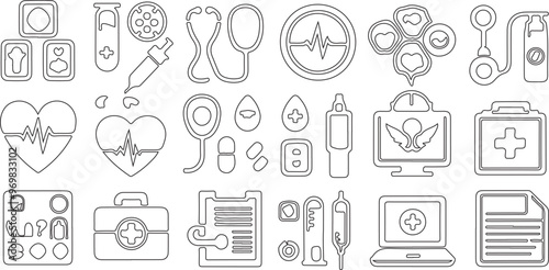 Healthcare Icon Set Vector Illustration for Documents Websites and Mobile Applications.Medicine and health flat icons set. Medical, medicine, health care, doctor, hospital, ambulance icon. Vector