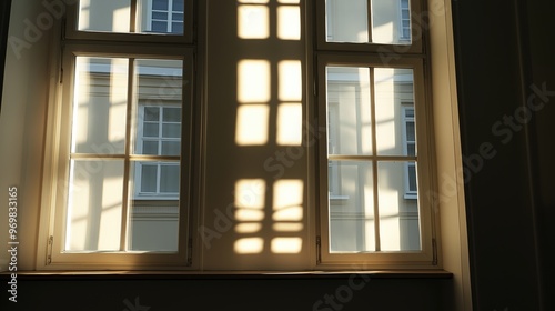 Sunlight casting window shadows on wall