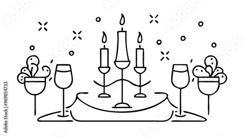 Festive table setting with elegant candles and wine glasses for celebration