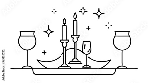Elegant table setting with wine glasses and candles for romantic dinner
