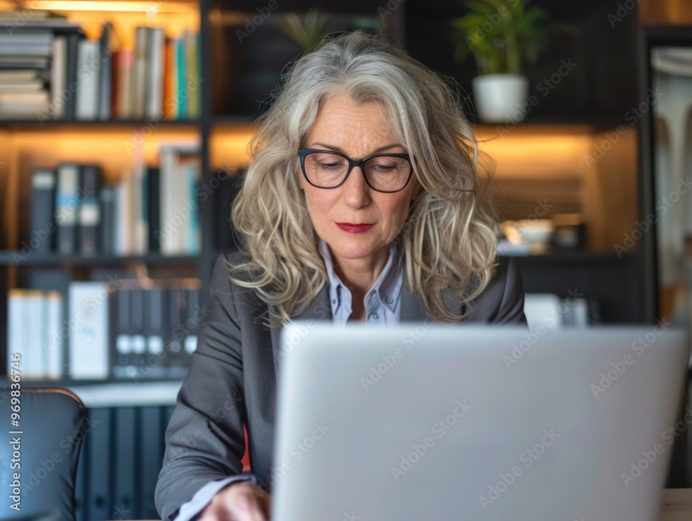 Businesswoman Working at Computer in Office Businesswoman Working at Computer in Office