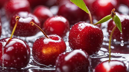 Fresh cherry with Water Drops Wallpaper	