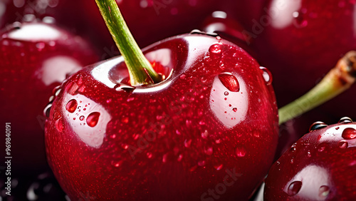 Fresh cherry with Water Drops Wallpaper	