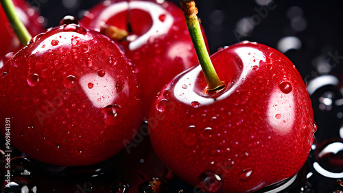 Fresh cherry with Water Drops Wallpaper	