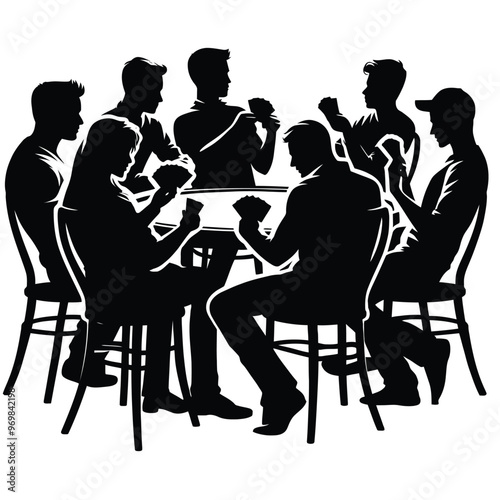 Silhouette of people playing card games
