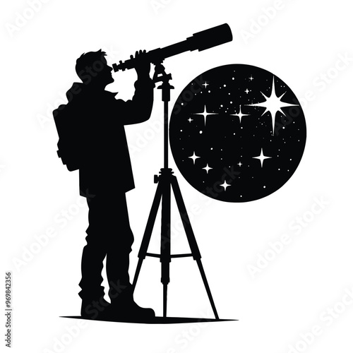 Silhouette of a person engaging in astronomy
