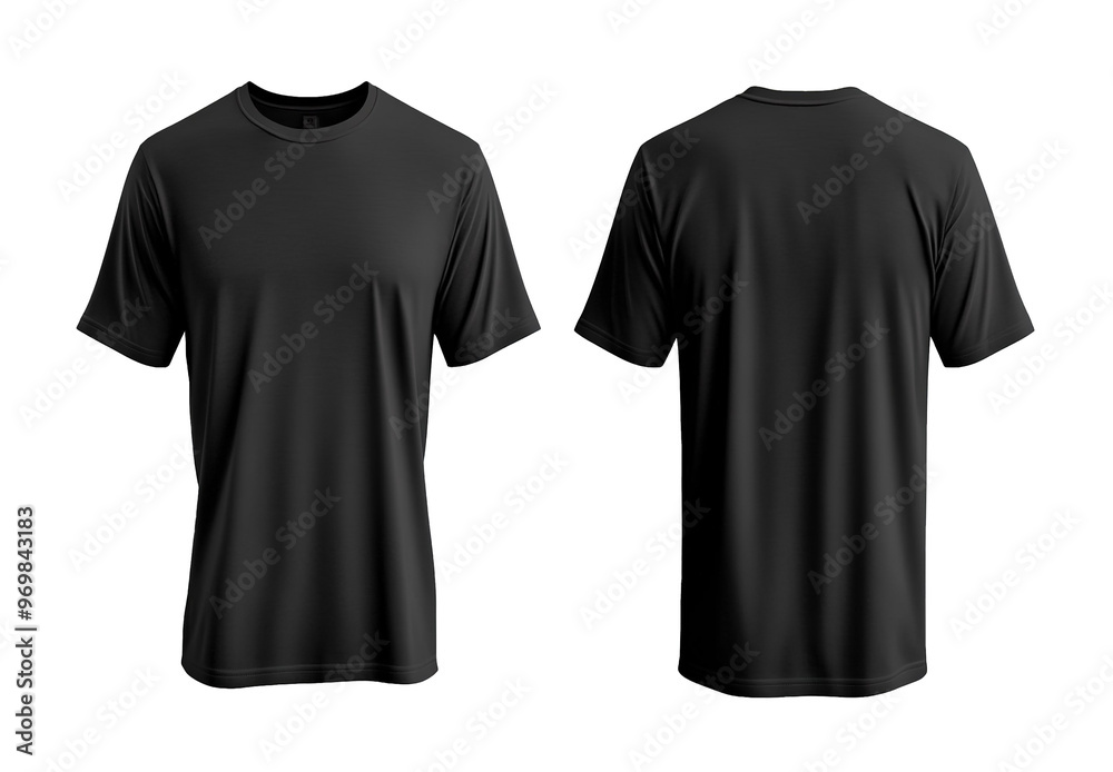 Blank black t shirts mock up template, front and back view two t shirts, isolated on white background.
Blank black t shirts mock up template, front and back view two t shirts, isolated on white background.
