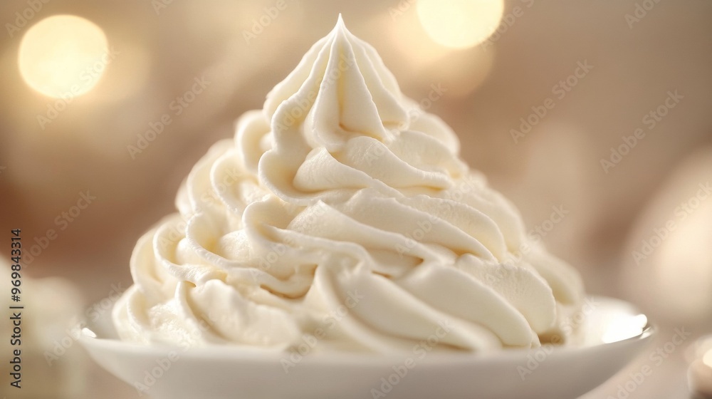 A white frosted cake with a white frosting swirl on top