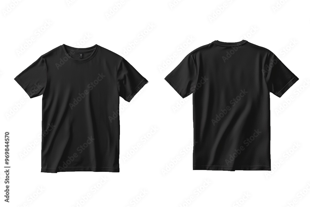 Blank black t shirts mock up template, front and back view two t shirts, isolated on white background.
Blank black t shirts mock up template, front and back view two t shirts, isolated on white background.