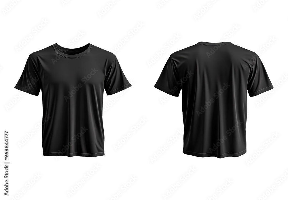 Blank black t shirts mock up template, front and back view two t shirts, isolated on white background.
Blank black t shirts mock up template, front and back view two t shirts, isolated on white background.