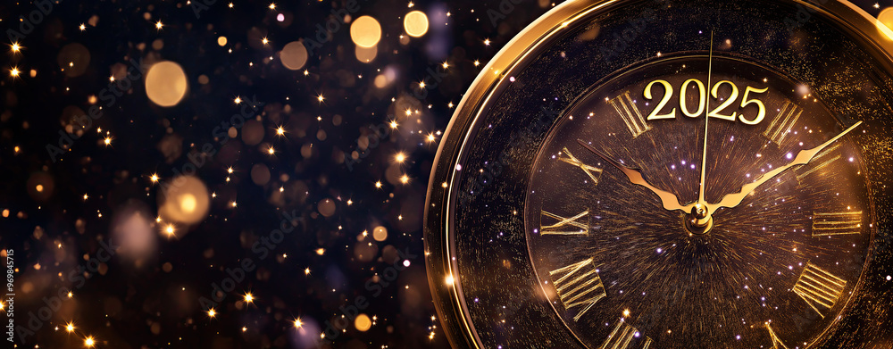 2025 New year. Glowing clock 2025 on it 2025 New year. Glowing clock 2025 on it