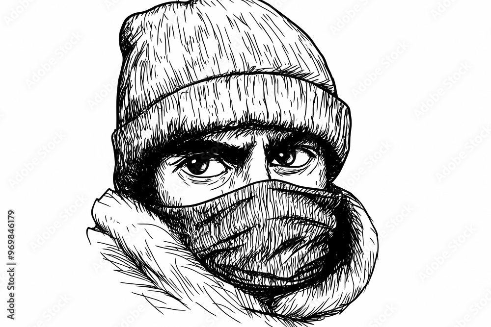 Obraz premium Cozy winter hat coloring page for adults, detailed and stylish design. 