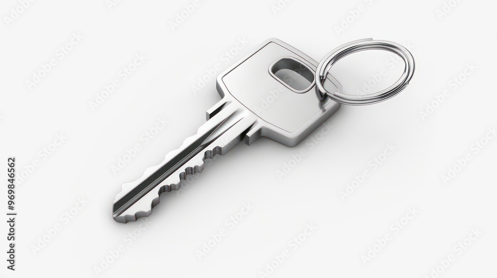 Silver key with a keyring isolated on a white background. Silver key with a keyring isolated on a white background.