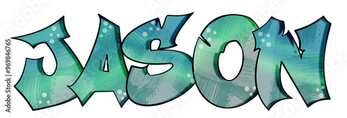 Jason - name street art - graffiti lettering typography - art illustration - multicolor - writen Word - blue and green
  photo