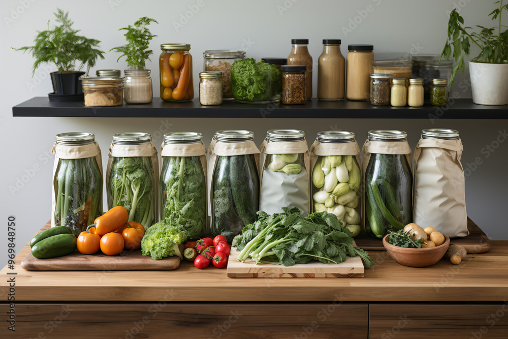 Fresh Vegan Ingredients in Jars Perfectly Organized Fresh Vegan Ingredients in Jars Perfectly Organized