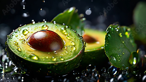 Fresh Avocado Slices with Water Drops background