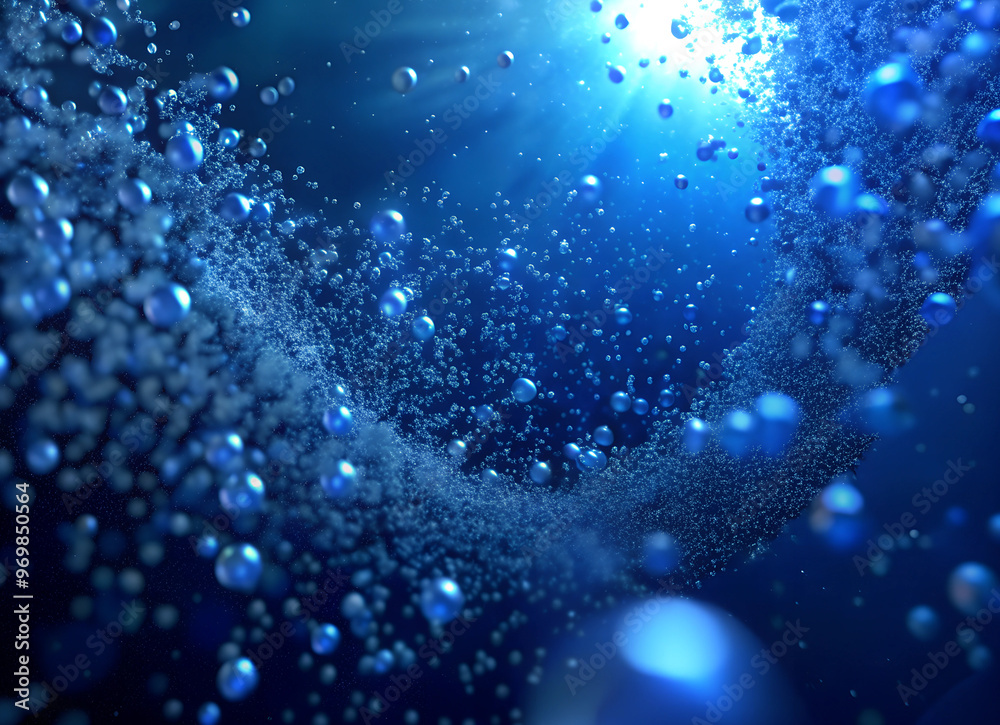 Bubbles swirling in deep blue water, creating a mesmerizing underwater effect during daylight Bubbles swirling in deep blue water, creating a mesmerizing underwater effect during daylight