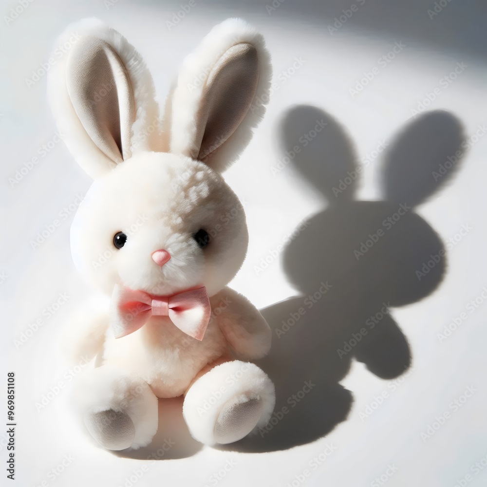 Obraz premium Gift ideas for the holidays. Soft plush toy, hare with a pink bow. 3D rendering.