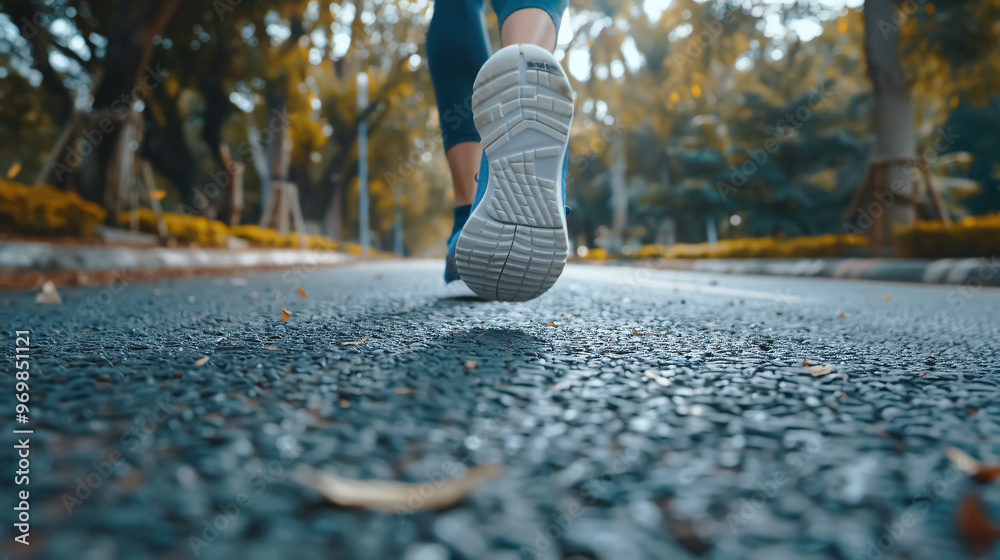 Athlete runner's feet running on a road, jogging outdoors for exercise, highlighting a healthy lifestyle. Athlete runner's feet running on a road, jogging outdoors for exercise, highlighting a healthy lifestyle.