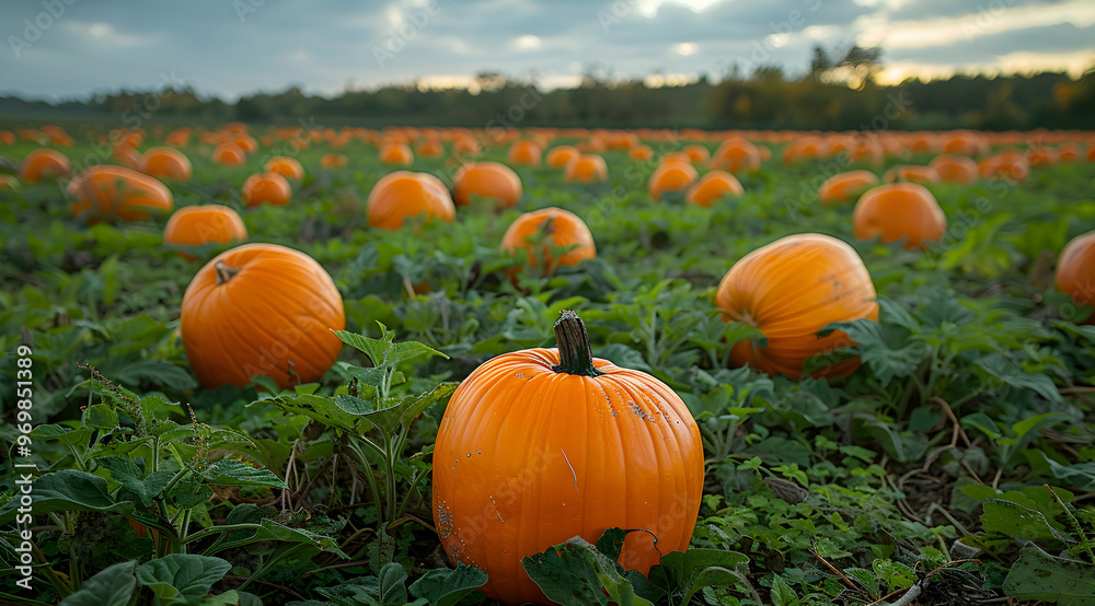 Pumpkin Patch at Sunset - Realistic Photo Pumpkin Patch at Sunset - Realistic Photo