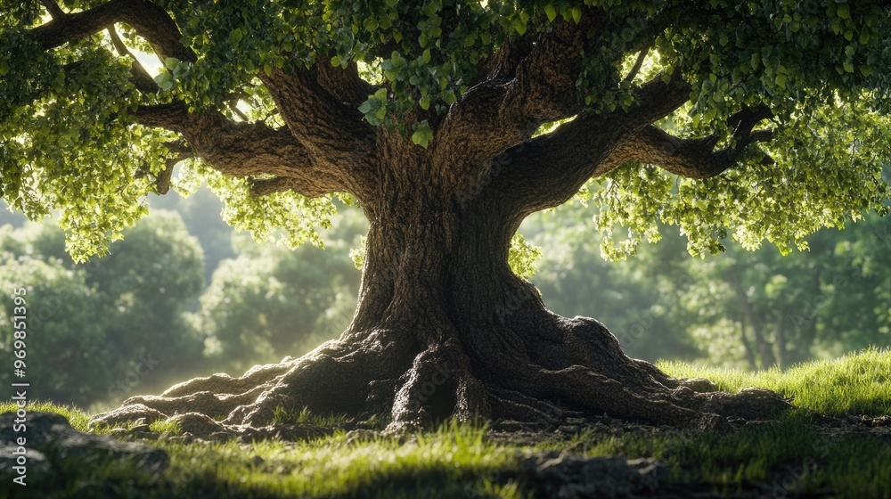 Obraz premium Ancient Tree Roots in Sunlight.