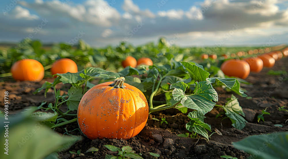 Obraz premium Pumpkin Patch with Cloudy Sky - Realistic Image