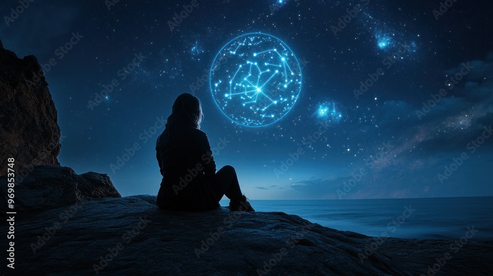 Fototapeta premium Woman Gazing at the Night Sky