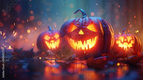 Wallpaper Mural Halloween night with glowing jack-o'-lanterns  Torontodigital.ca
